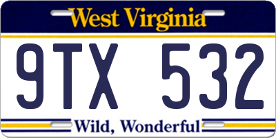 WV license plate 9TX532