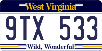 WV license plate 9TX533