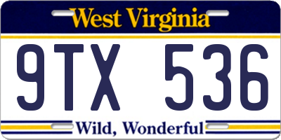 WV license plate 9TX536
