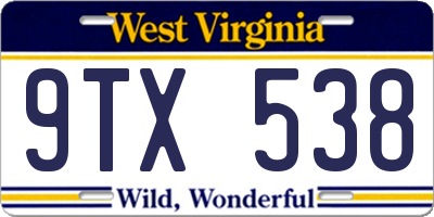 WV license plate 9TX538