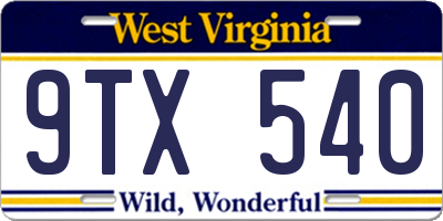 WV license plate 9TX540