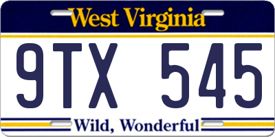 WV license plate 9TX545