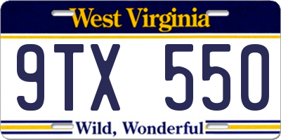 WV license plate 9TX550