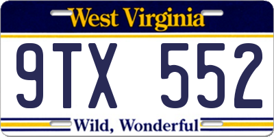 WV license plate 9TX552