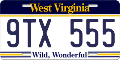 WV license plate 9TX555