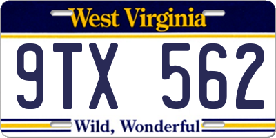 WV license plate 9TX562