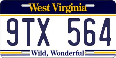 WV license plate 9TX564