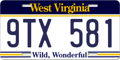WV license plate 9TX581