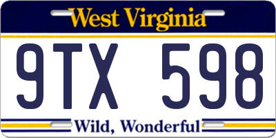WV license plate 9TX598