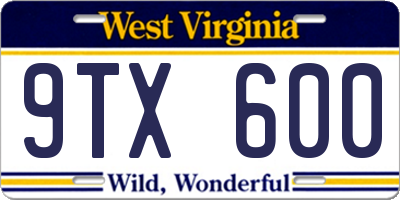 WV license plate 9TX600