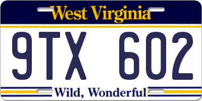 WV license plate 9TX602