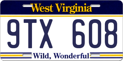 WV license plate 9TX608