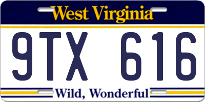 WV license plate 9TX616