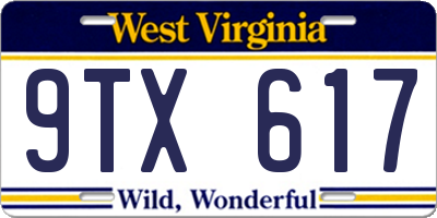 WV license plate 9TX617