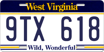 WV license plate 9TX618
