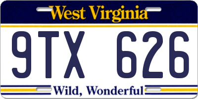 WV license plate 9TX626