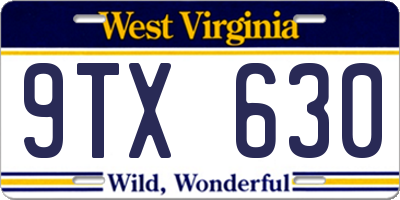 WV license plate 9TX630