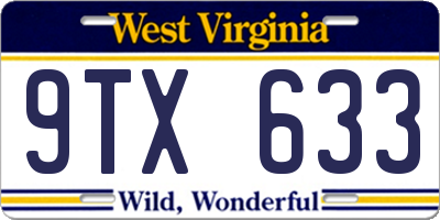 WV license plate 9TX633