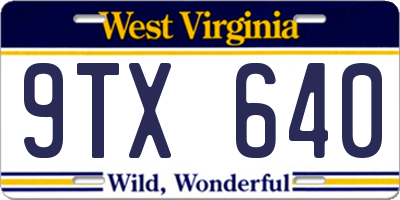 WV license plate 9TX640