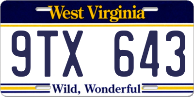 WV license plate 9TX643