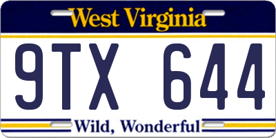WV license plate 9TX644