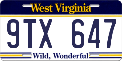 WV license plate 9TX647