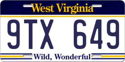 WV license plate 9TX649
