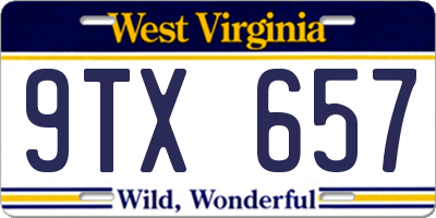 WV license plate 9TX657