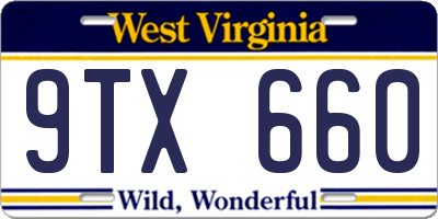 WV license plate 9TX660
