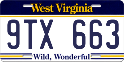 WV license plate 9TX663