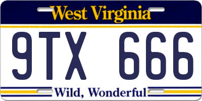 WV license plate 9TX666