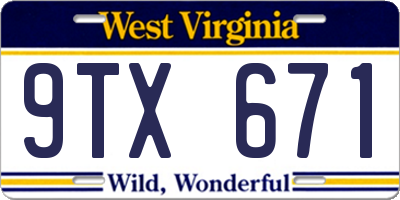WV license plate 9TX671