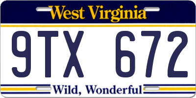 WV license plate 9TX672
