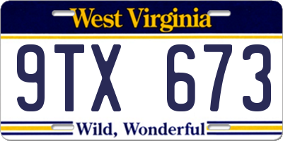 WV license plate 9TX673