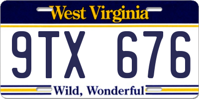 WV license plate 9TX676