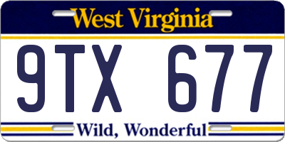 WV license plate 9TX677
