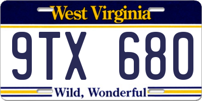 WV license plate 9TX680