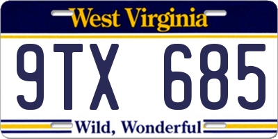 WV license plate 9TX685
