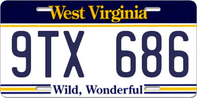 WV license plate 9TX686