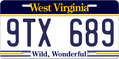 WV license plate 9TX689