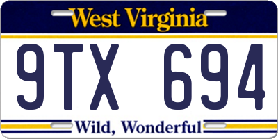 WV license plate 9TX694