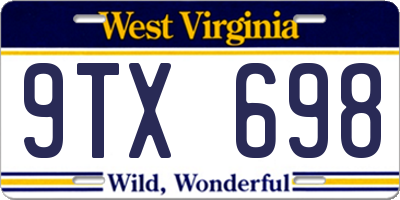 WV license plate 9TX698