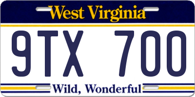 WV license plate 9TX700