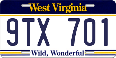WV license plate 9TX701