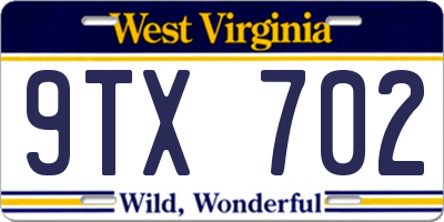 WV license plate 9TX702
