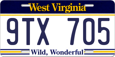 WV license plate 9TX705