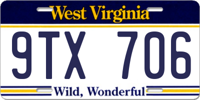 WV license plate 9TX706