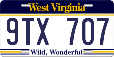 WV license plate 9TX707