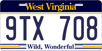 WV license plate 9TX708