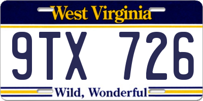 WV license plate 9TX726